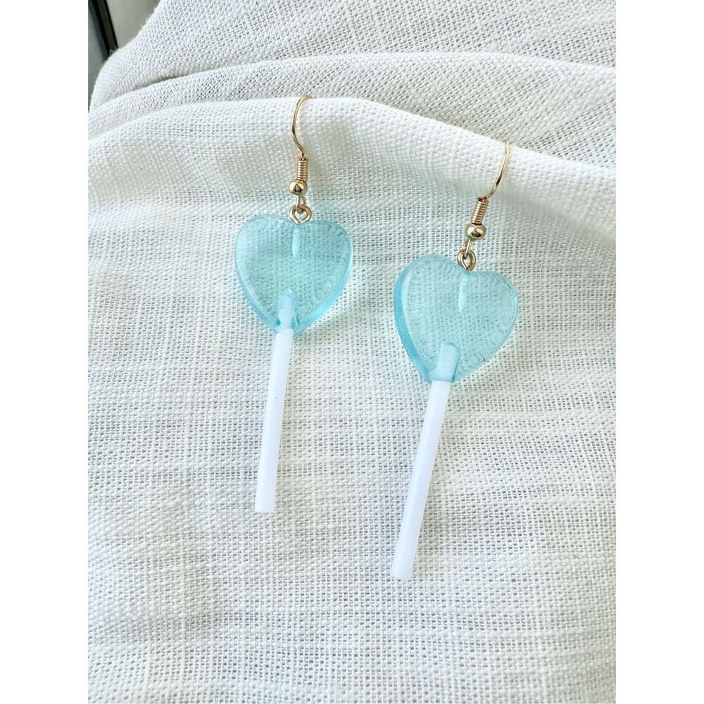 Light blue heart shaped lollipop earrings